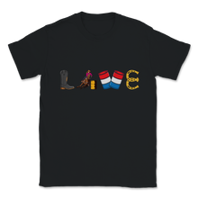 Load image into Gallery viewer, Barrel Racing LOVE Horse Riding Shaped Boots Barrel Unisex T-Shirt