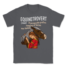 Load image into Gallery viewer, Equietrovert Horse Saying Equestrian Introvert Unisex T-Shirt