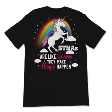 Load image into Gallery viewer, STNAs Like Unicorns They Make Magic Happens Rainbow Unisex T-Shirt