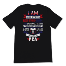 Load image into Gallery viewer, PCA Blood Stained USA American Flag Patient Care Unisex T-Shirt