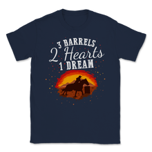 Load image into Gallery viewer, 3 Barrels 2 Hearts 1 Dream Rodeo Barrel racing Girls Unisex T-Shirt