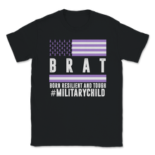 Load image into Gallery viewer, Military Child Month Awareness Ribbon Purple Up Brat Unisex T-Shirt
