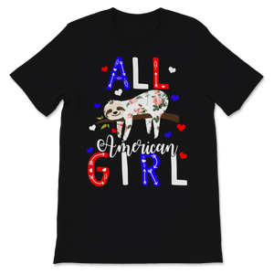 All American Girl Cute Floral Sloth 4th of July USA Unisex T-Shirt