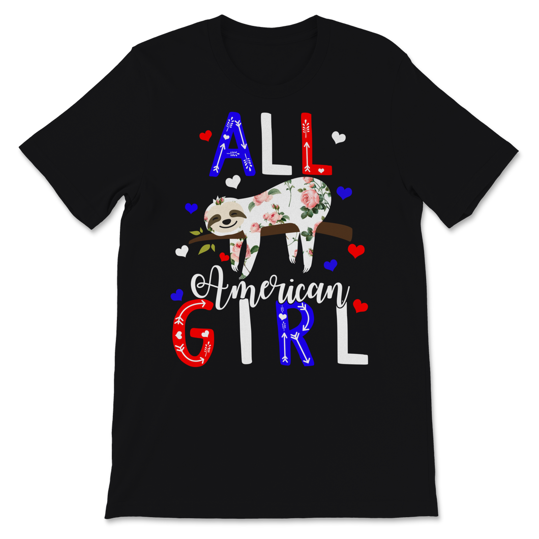 All American Girl Cute Floral Sloth 4th of July USA Unisex T-Shirt