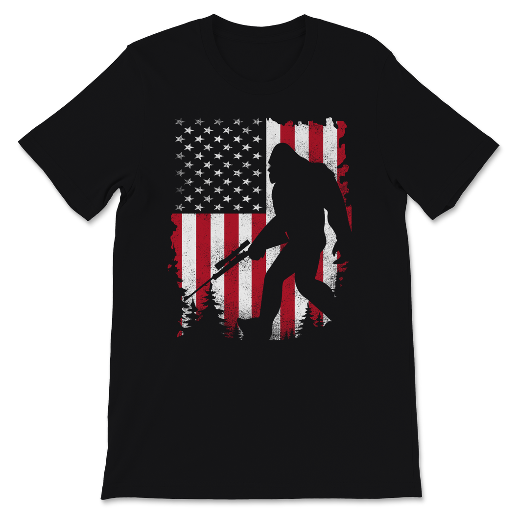 Bigfoot Holding Hunting Rifle Hunt Gun USA American Unisex T-Shirt