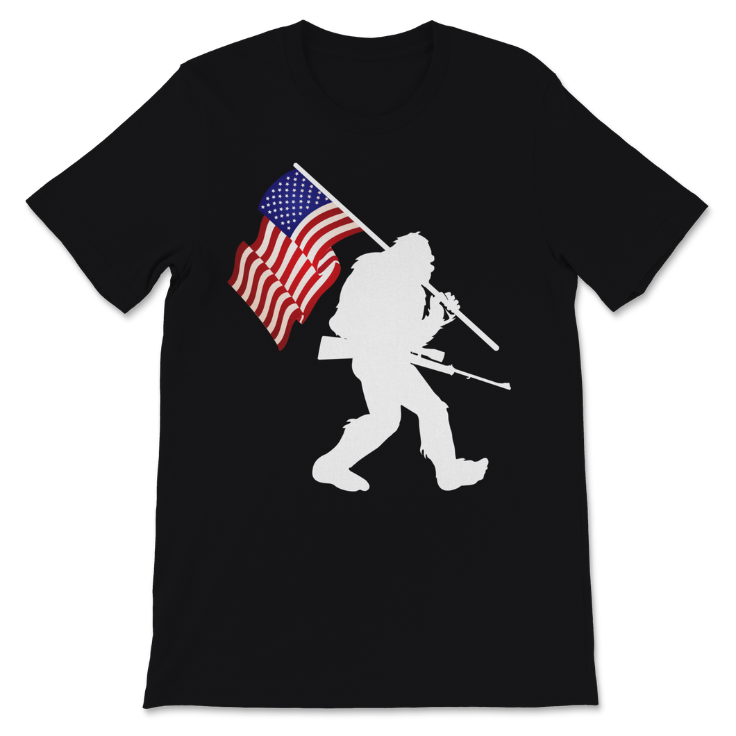Bigfoot Holding Hunting Rifle Hunt Gun USA American Unisex T-Shirt