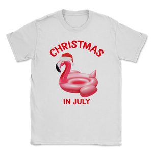 Christmas In July Flamingo Swimming Float Santa Hat Unisex T-Shirt