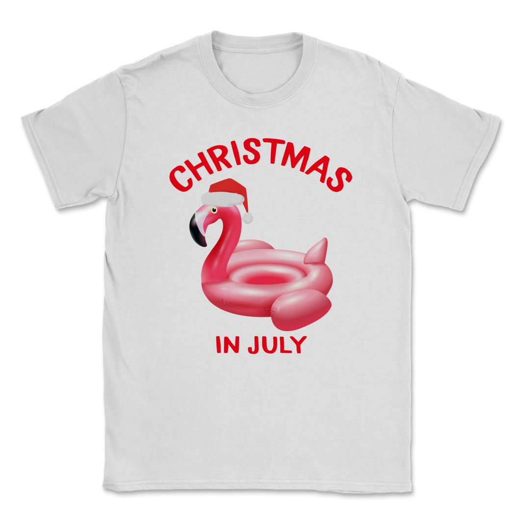 Christmas In July Flamingo Swimming Float Santa Hat Unisex T-Shirt