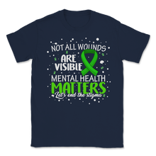 Load image into Gallery viewer, Not All Wounds Visible Matters End Stigma Mental Unisex T-Shirt

