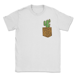 Cactus Leopard Pocket Boho Cacti Plant Cat Cheetah Unisex T-Shirt