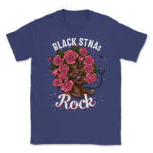 Load image into Gallery viewer, Black STNA Nurses Rock Black History Month Women Pink Unisex T-Shirt
