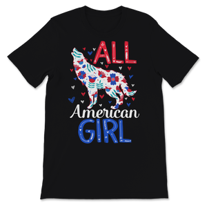 All American Girl Wolf Floral Pattern 4th of July USA Unisex T-Shirt