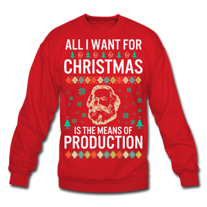 Spod Karl Marx Christmas Red Ugly Sweater All I Want For Xmas Is The Means Of Production Gift - red