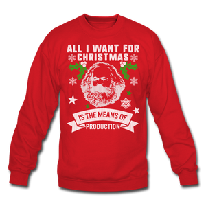 Spod Sweater Karl Marx Christmas Red Ugly Sweater All I Want For Xmas Is The Means Of Production Gift - red