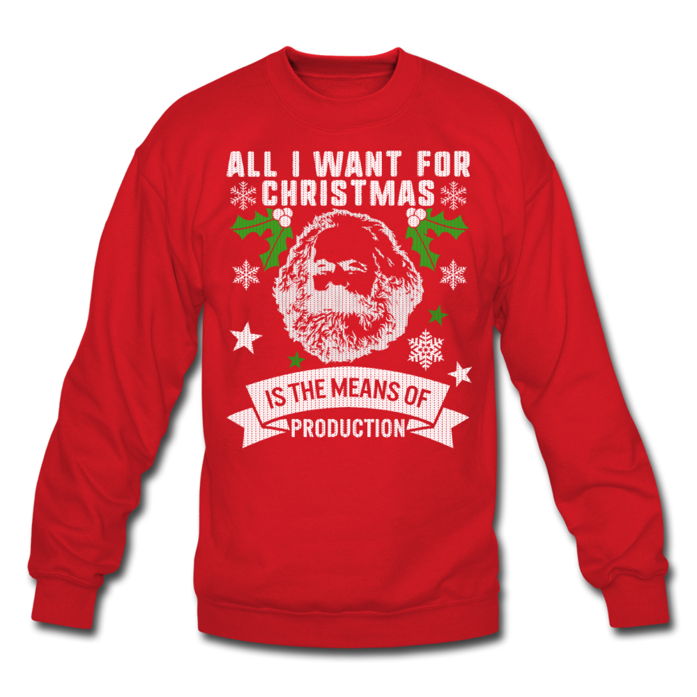 Spod Sweater Karl Marx Christmas Red Ugly Sweater All I Want For Xmas Is The Means Of Production Gift - red